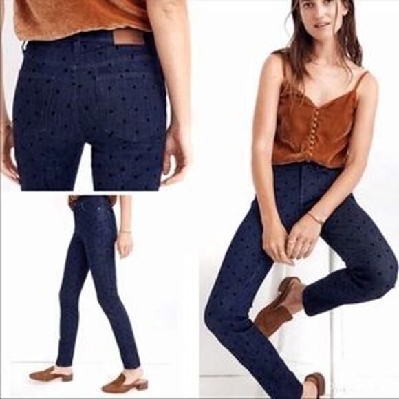 Madewell Denim - Madewell 9" Mid-Rise Skinny Jeans Flocked Dots Edition 26